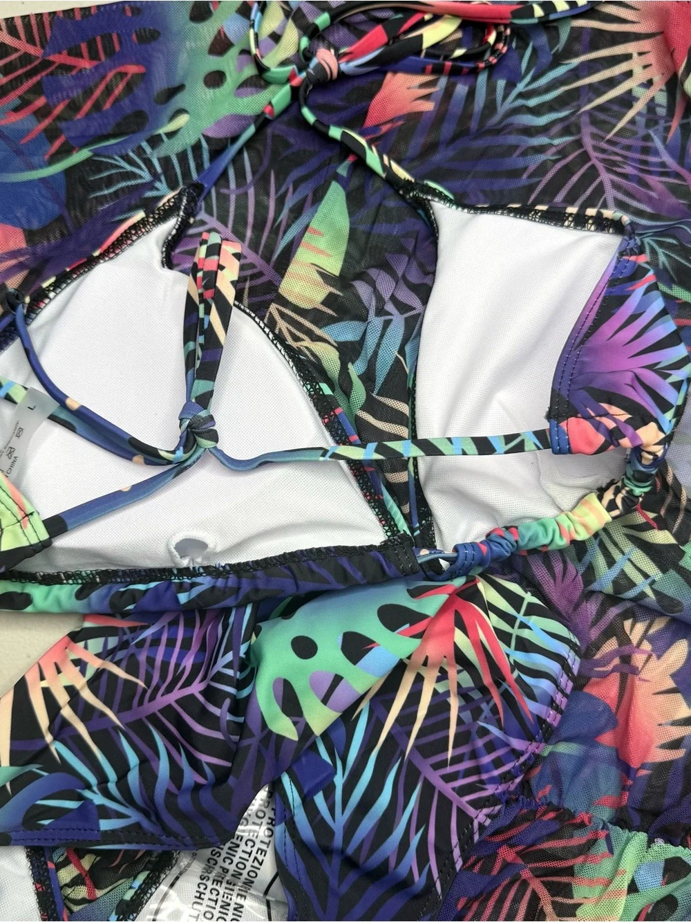 Tropical 3 Piece Bikini & Sheer Cover Up Romper Size New